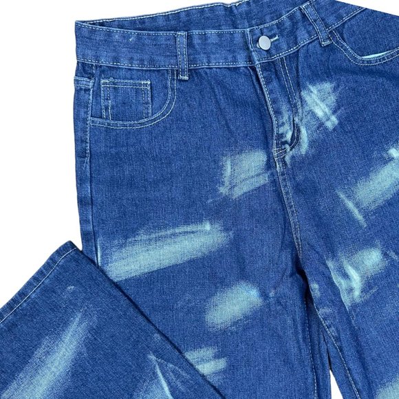 Women Y2K Jeans Large Blue High Rise Wide Leg Tie Dye Print Loose Washed - Picture 8 of 15